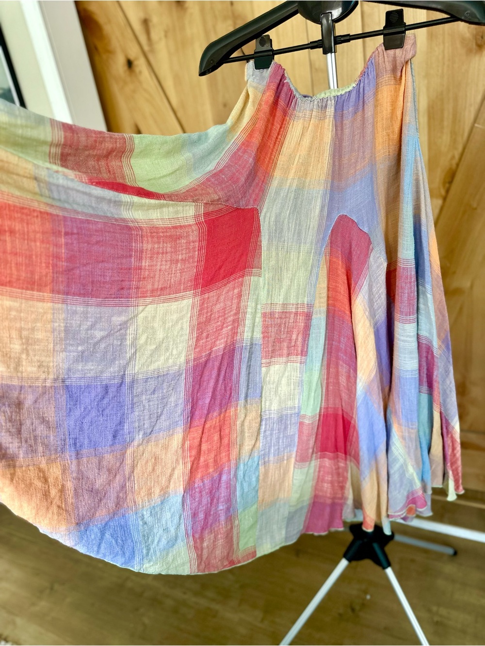 Free People Patchwork Plaid Linen Blend Maxi Skirt XS - Picture 3 of 6